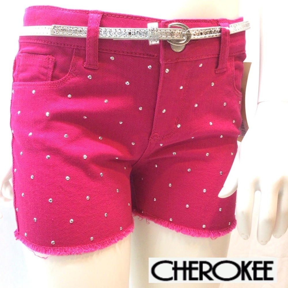Cherokee Girls Vivid Pink Studded Denim Shorts